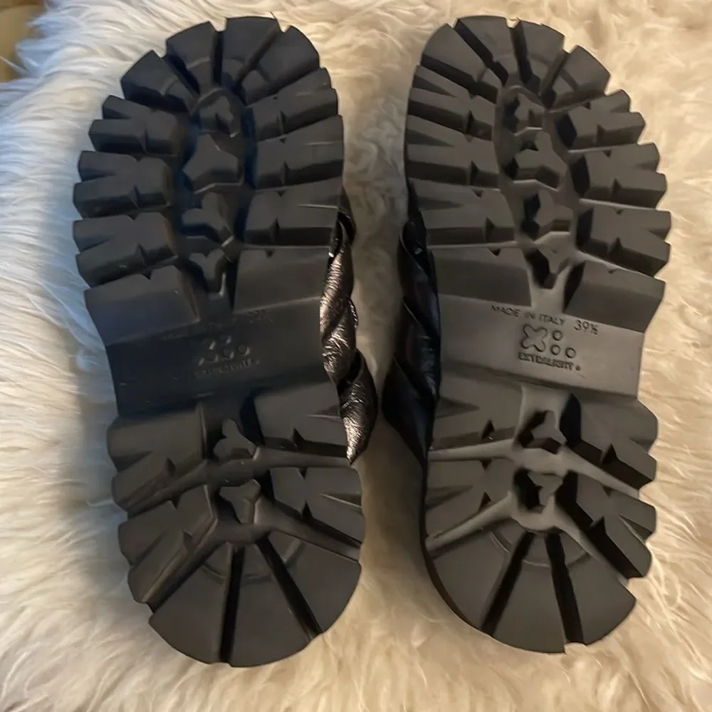 Fru.it Leather Slide Sandals Pewter Metallic Made in Italy 9.5